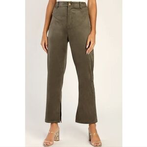 NWT Lulu's Olive Suede High-Waisted Straight Leg Pants Size XS